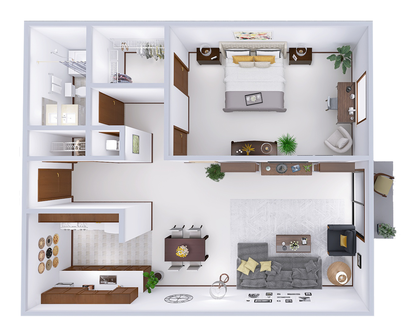 Floor plan for 1 bed, 1 bath, 621 sqft